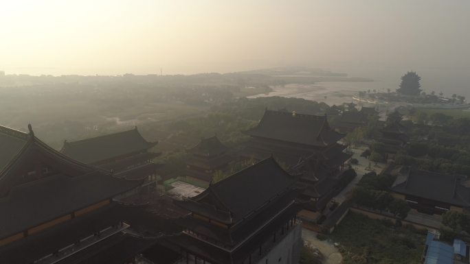 4k航拍阳澄湖畔重元寺地标古寺庙