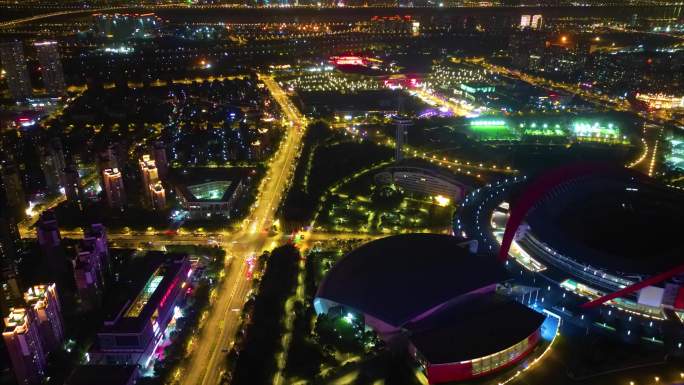 南京市玄武区车流夜景航拍延时素材