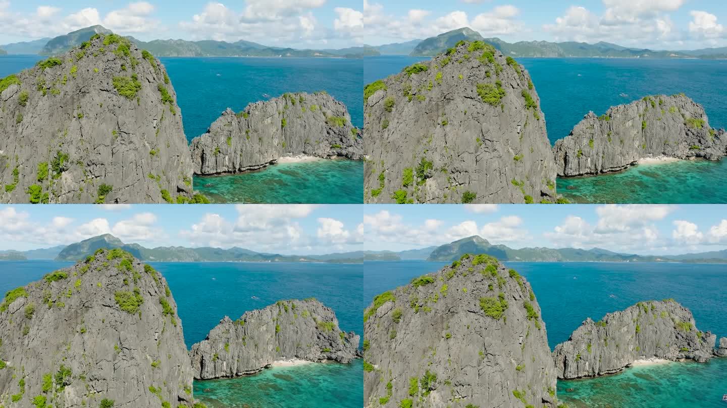 米尼洛克岛的双岩石。爱妮岛，菲律宾。