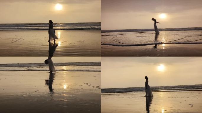情侣海边拍照 沙滩追逐玩耍 海边情侣行走