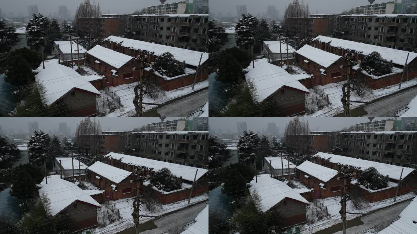 老城区 老房子 城中村 城市雪景 航拍