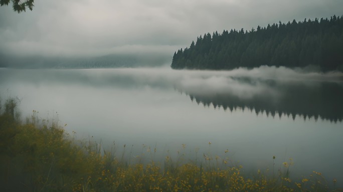 湖面上有薄雾飘过视频