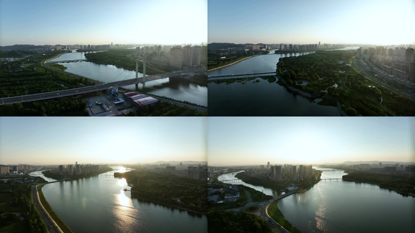 【4K】清晨 城市 河流公园城市航拍