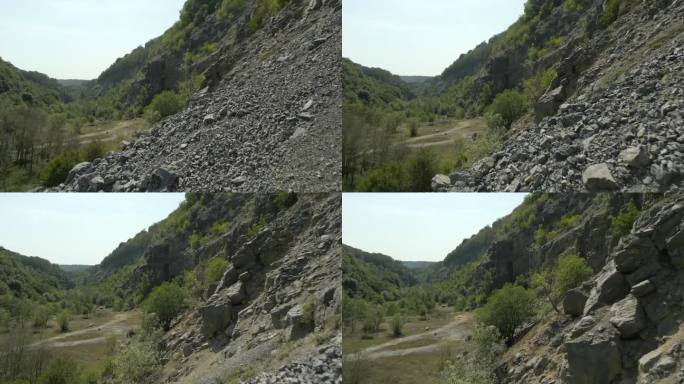 在欧洲斯洛伐克的夏日里，飞机飞过老采石场山谷