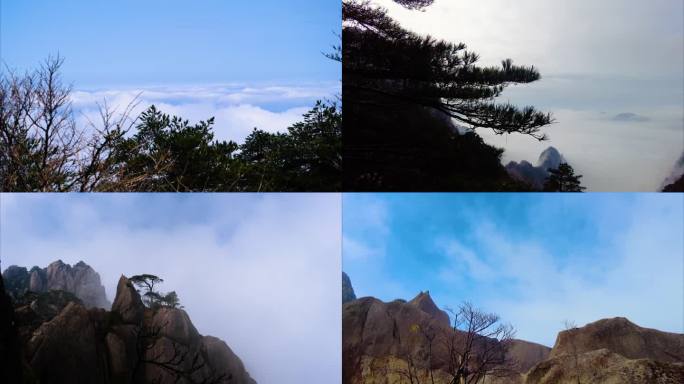 黄山风景区壮观山顶云海延时唯美风景视频素