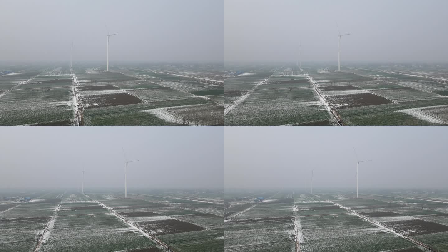 河南农村下雪后大风车田地麦地1