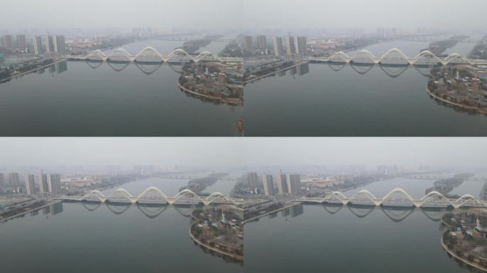 南阳淯阳桥日落白河城市航拍2