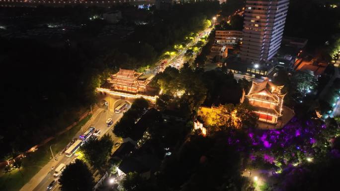 湖北武汉晴川阁景区航拍夜晚夜景汉阳区洗马