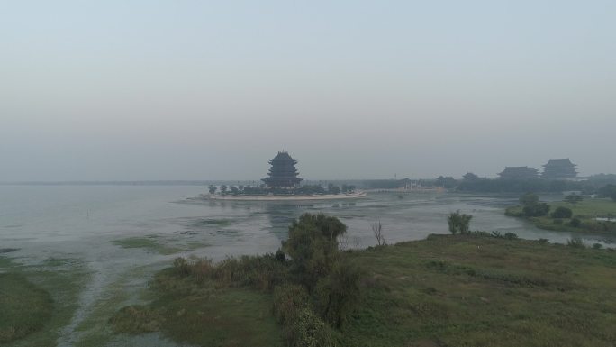 4k航拍阳澄湖畔重元寺地标古寺庙