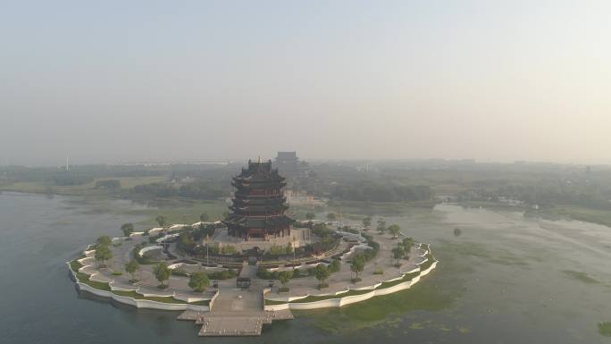 4k航拍阳澄湖畔重元寺地标古寺庙