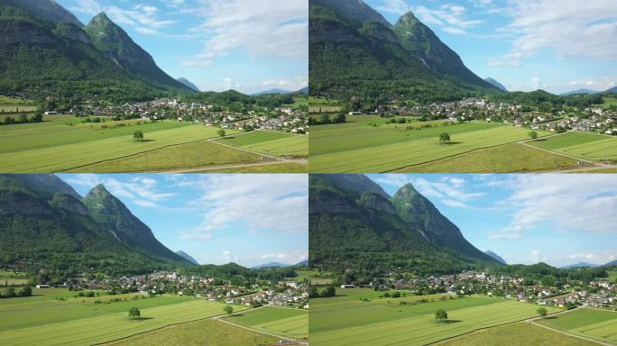 欧洲伊泽尔的格雷西小镇，法国，伊泽尔，阿尔卑斯山，在夏天的一个阳光明媚的日子。
