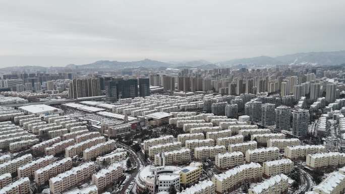 4K高清航拍龙年青岛雪景雪后