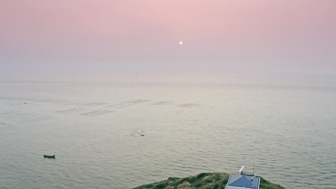 花鸟岛落日夕阳灯塔航拍