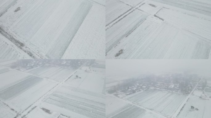 河南农村村庄冬天下雪房屋白茫茫一片