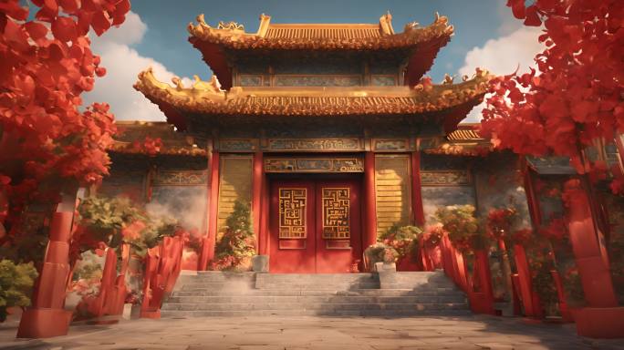 中式建筑寺庙庙宇建筑视频素材背景
