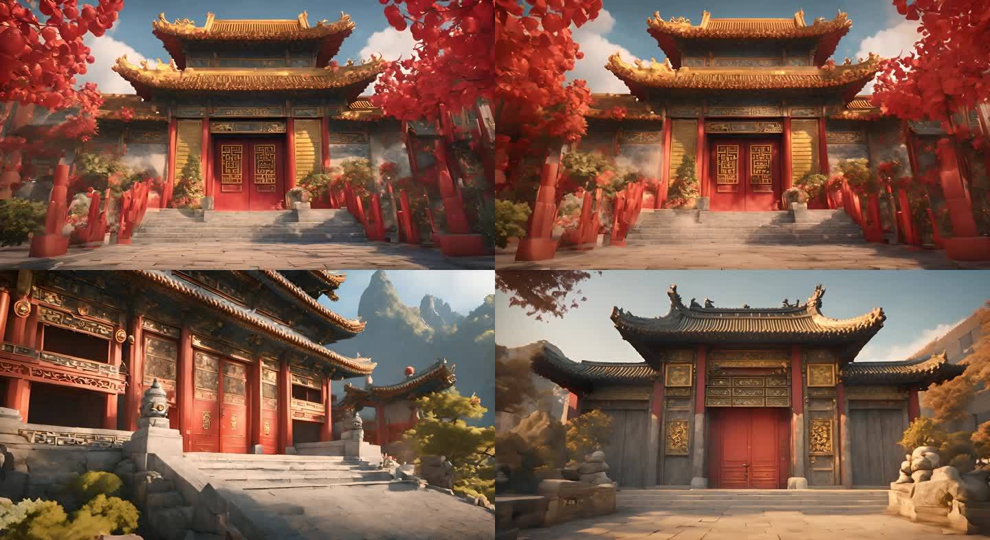 中式建筑寺庙庙宇建筑视频素材背景