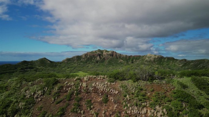 瓦胡岛绿树丛中的钻石头陨石坑