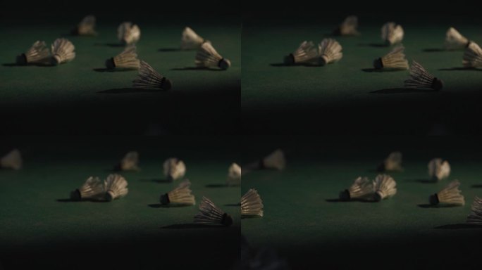 羽毛球场馆地面羽毛球光影空镜