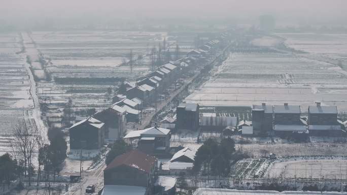 广袤平原农村乡间田野雪景航拍1