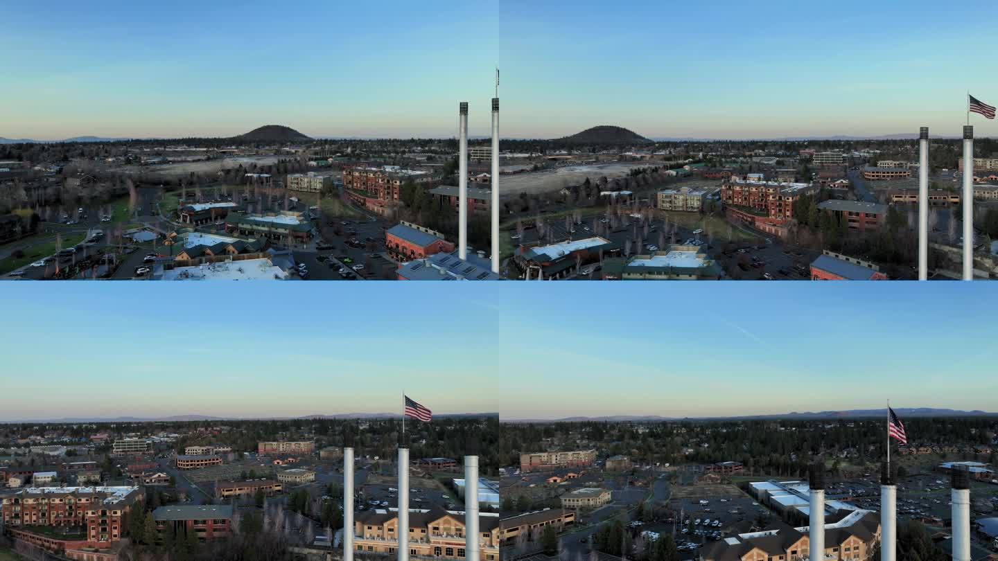 冉冉升起的无人机拍摄于俄勒冈州本德市的日出。