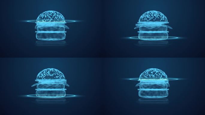 汉堡扫描全息图效果用于清洁食品检查检测的概念