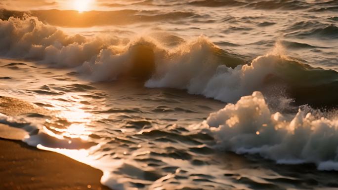 海上日出 大海 海浪翻滚