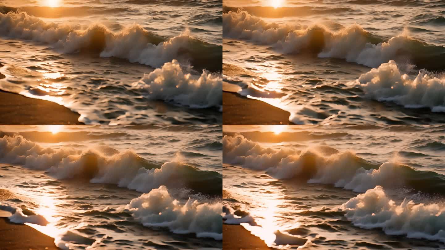 海上日出 大海 海浪翻滚