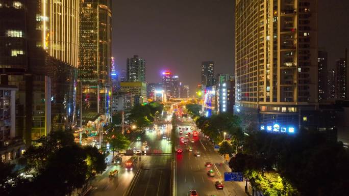 夜晚广州交通城市中央CBD车流