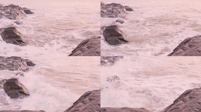 海浪撞击岩石表面