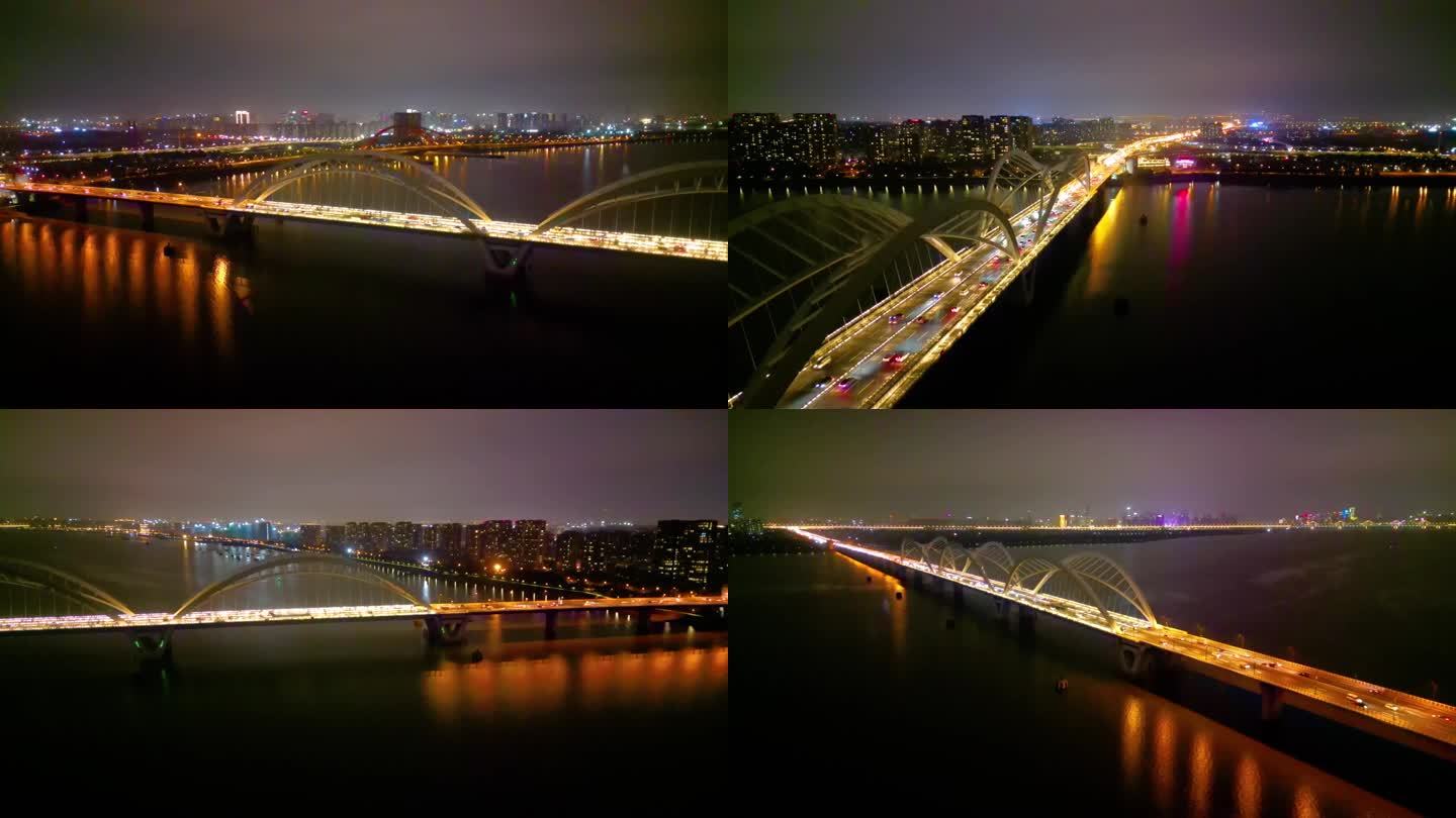 杭州钱塘江九堡大桥夜晚夜景航拍