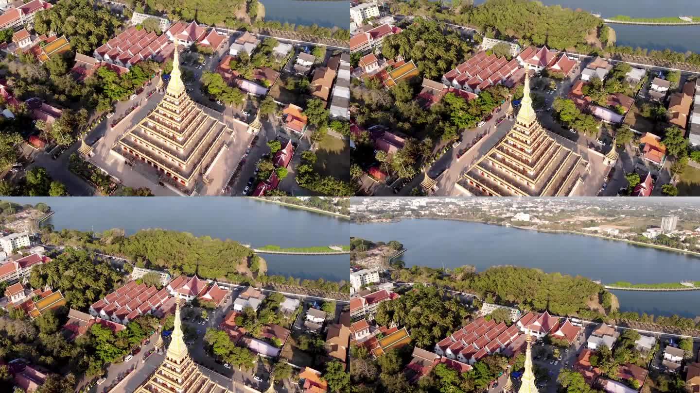 泰国孔敬著名旅游景点Phra That Kham ken航拍图