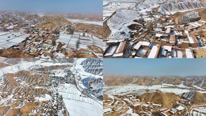 西北农村 雪景黄土高原