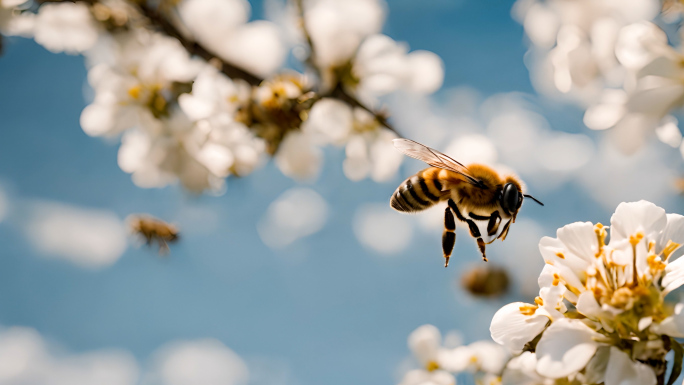 蜜蜂采蜜春天来了