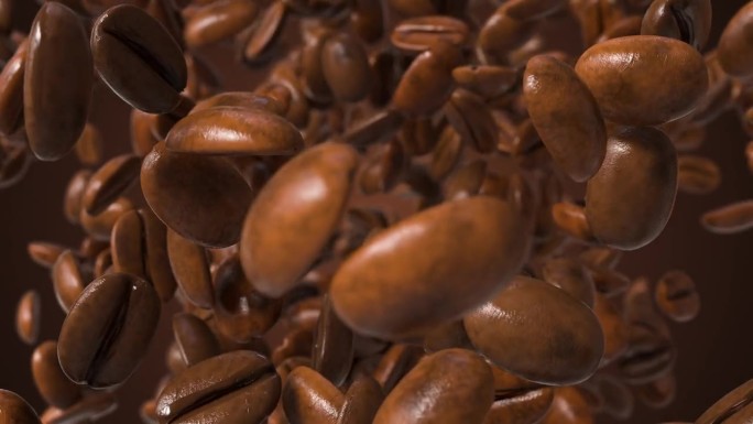 咖啡豆在慢动作中从地面爆炸