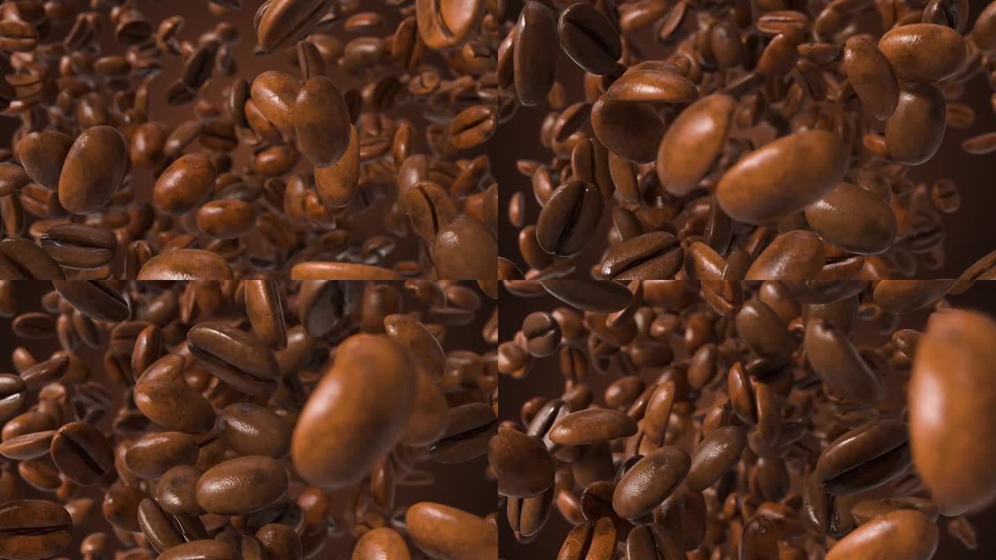 咖啡豆在慢动作中从地面爆炸