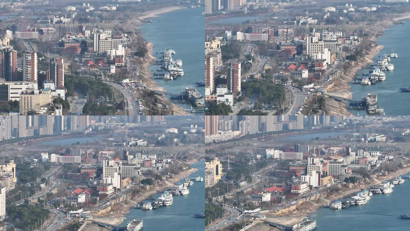 荆州沙市洋码头文创园江滩公园码头港口航拍