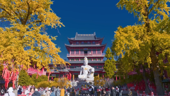 4k南京毗卢寺秋景寺庙航拍