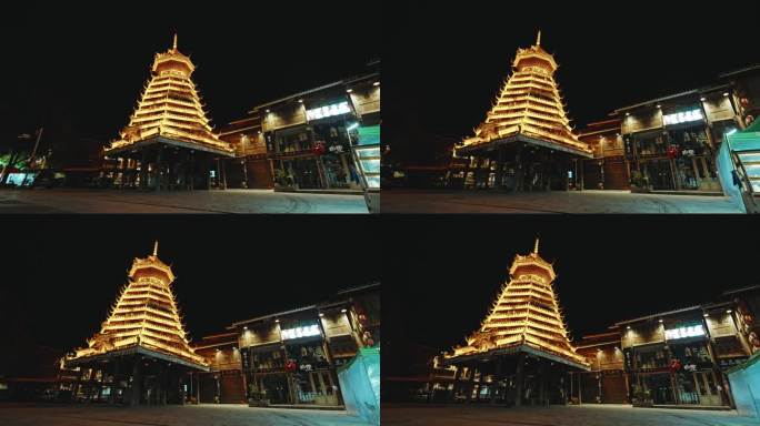 【正版素材】肇兴侗寨黎平冬天夜景1231