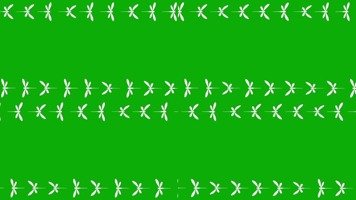 移动蜻蜓动画框架在绿色屏幕背景