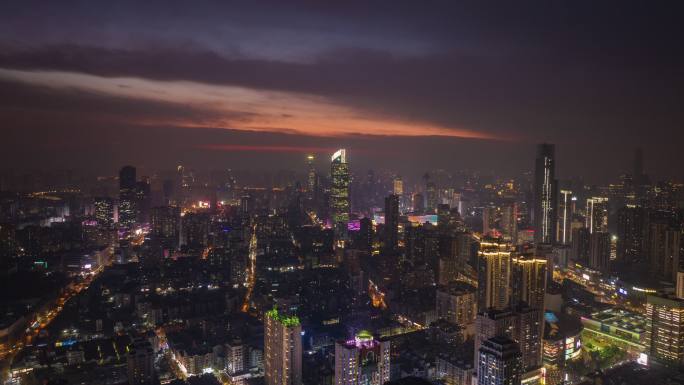 4k航拍汉口恒隆广场城市夜景延时摄影