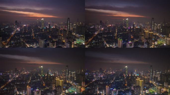 4k航拍汉口恒隆广场城市夜景延时摄影