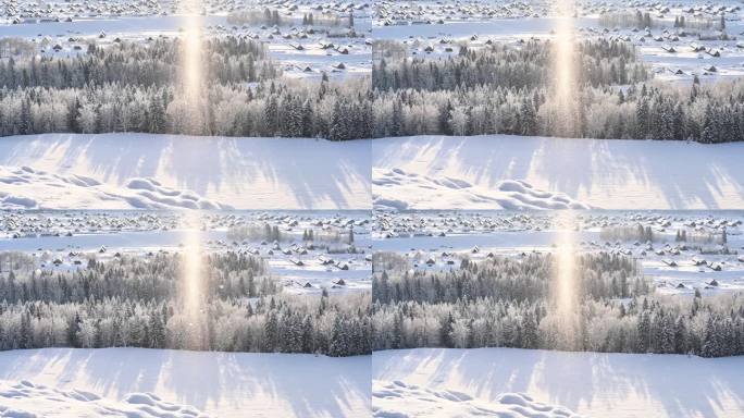 唯美雪景 雪中光柱 空镜素材