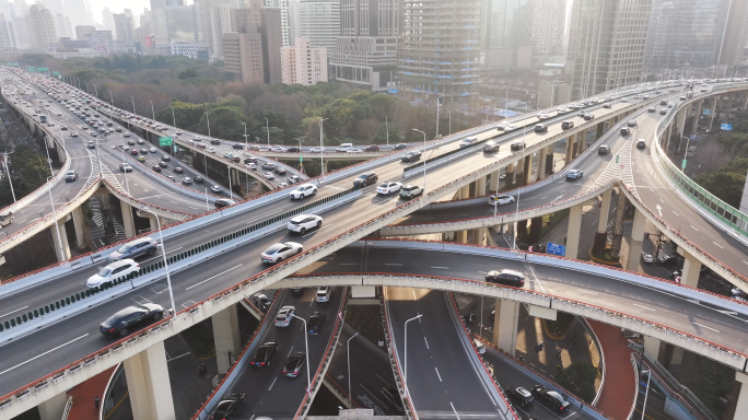 上海高架车流交通航拍4K