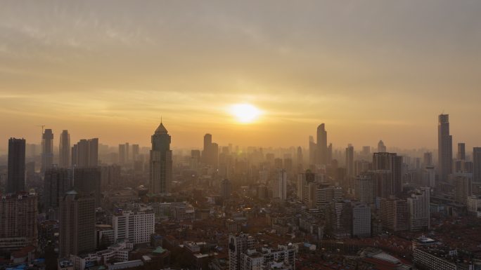 4k航拍武汉汉口日落夕阳延时摄影