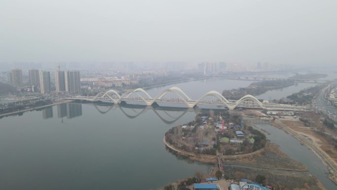 南阳淯阳桥日落白河城市航拍1