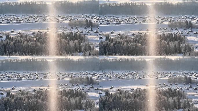 唯美雪景 雪中光柱 空镜素材