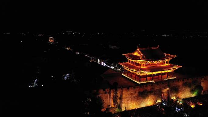 无人机航拍4k名胜古迹大理古城门夜景