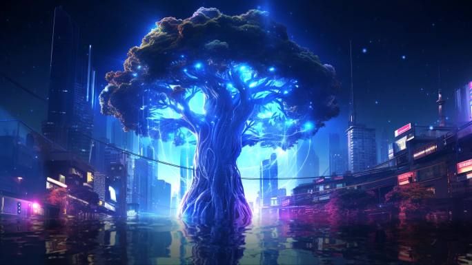 蓝色光影梦幻树