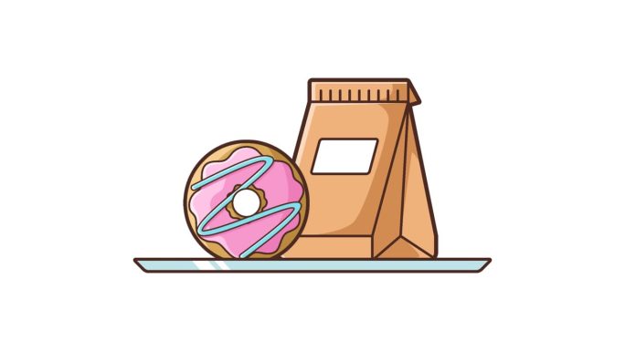 甜甜圈外卖卡通的动画插图。