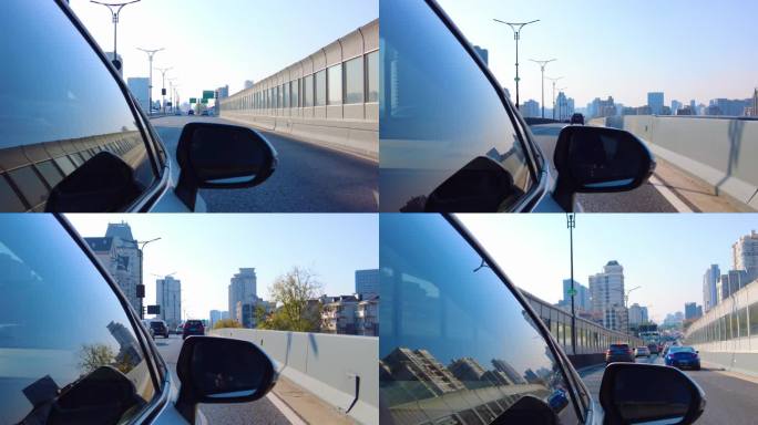 城市汽车开车第一视角后视镜视频素材4分钟
